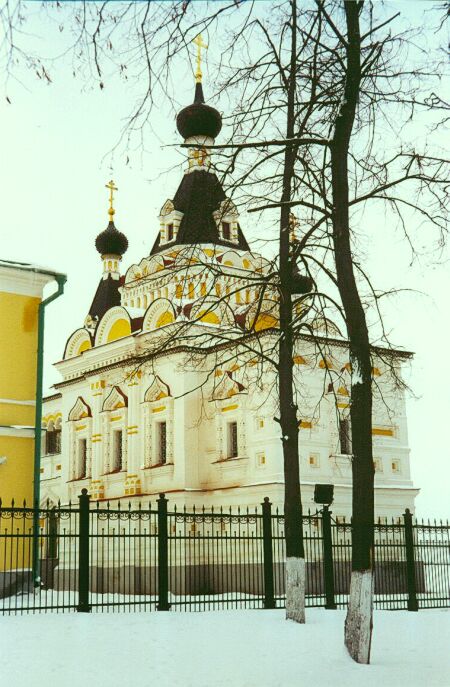 an old church in a city in winter