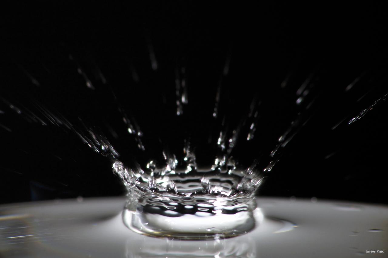 a white circular object with water droplets rising out