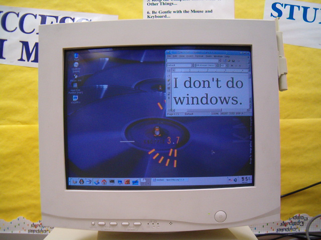 a computer monitor with a message and pictures on it