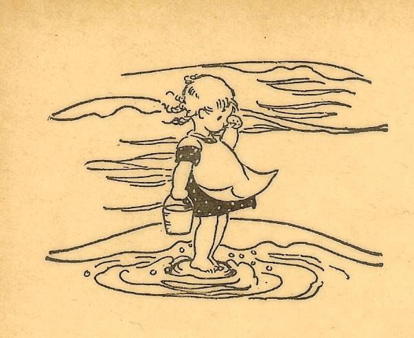 a drawing of a child on a surfboard in the water