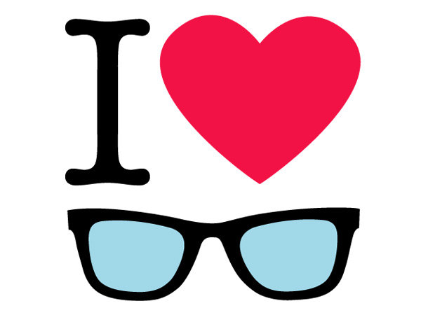 a pair of sunglasses with a red heart on it