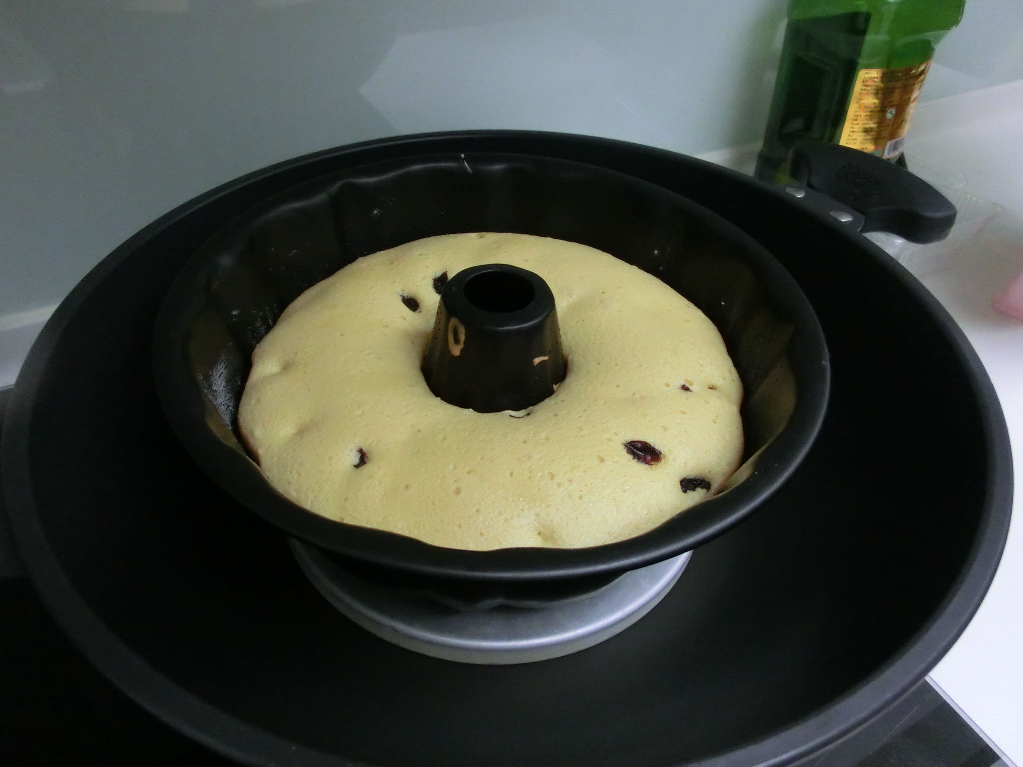 a cake pan with a bundt cake batter inside