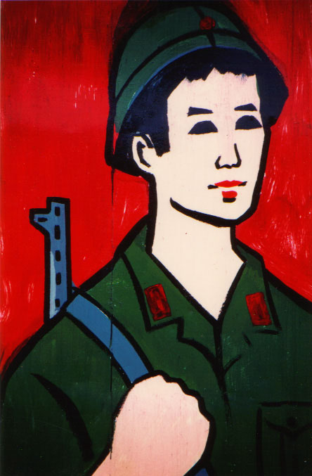 a painting of a person wearing a green uniform