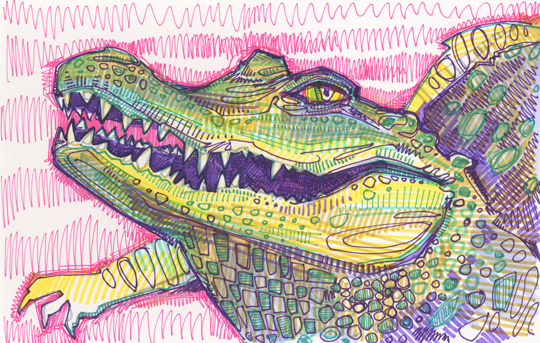 a drawing of a crocodile with its mouth open
