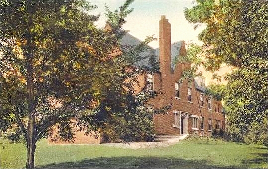 a postcard image of an old building with trees