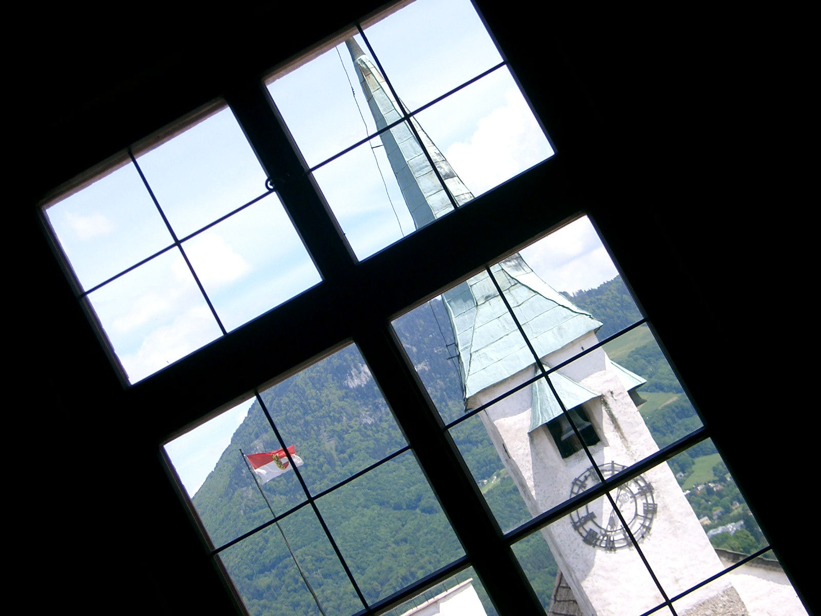 looking out of the windows at a large building