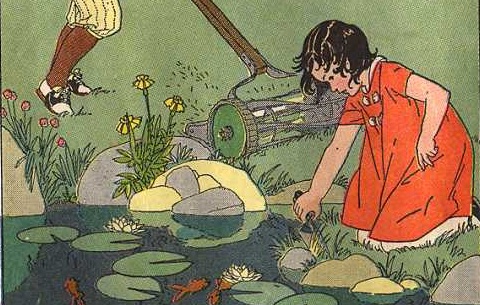 an image of two s cleaning water lilies