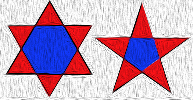 two red, white and blue stars with one of them on the other side