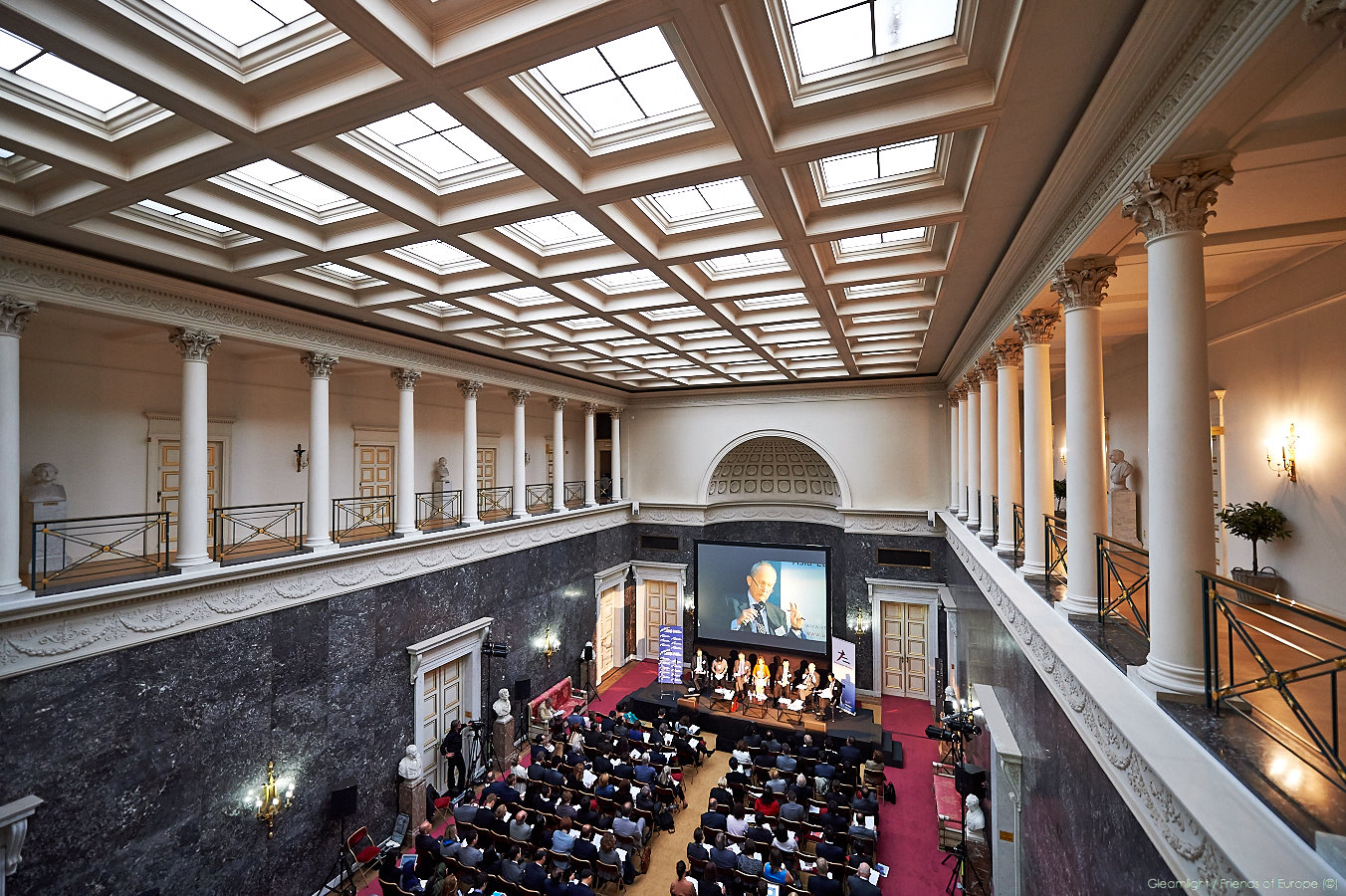 an overhead view of the main atrium of a church