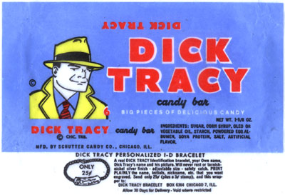 a blue, red and black advertit for  tracy candy