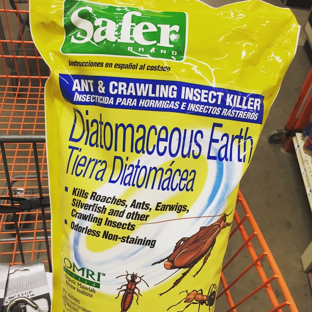 a bag of diatomacous earth in front of a grocery cart