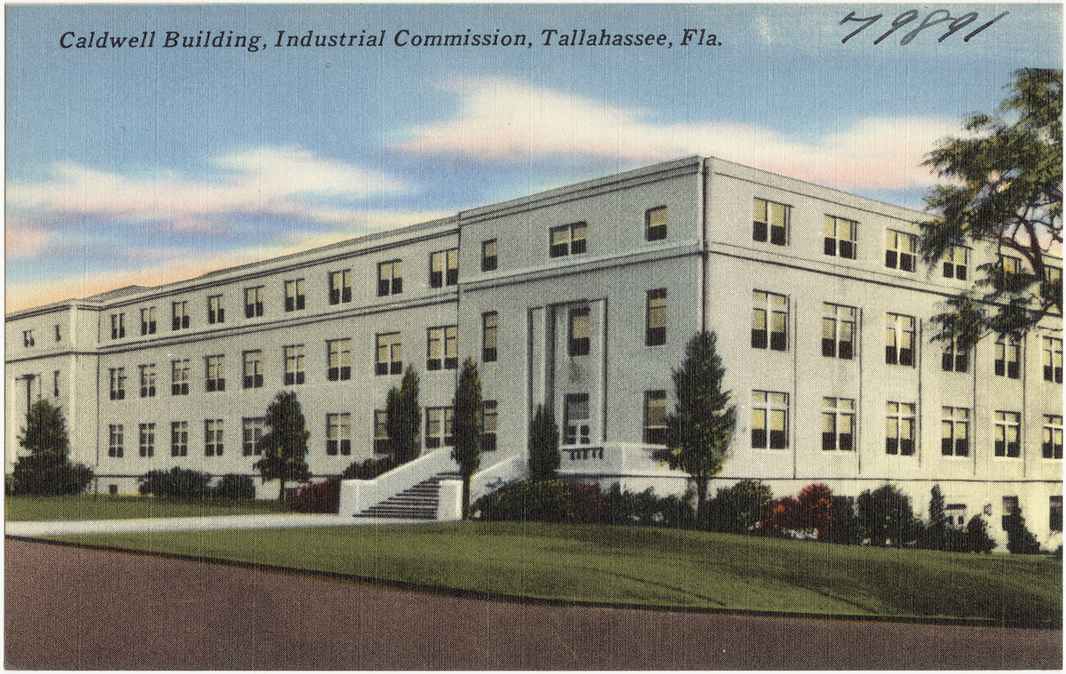 the vintage image shows a building in california