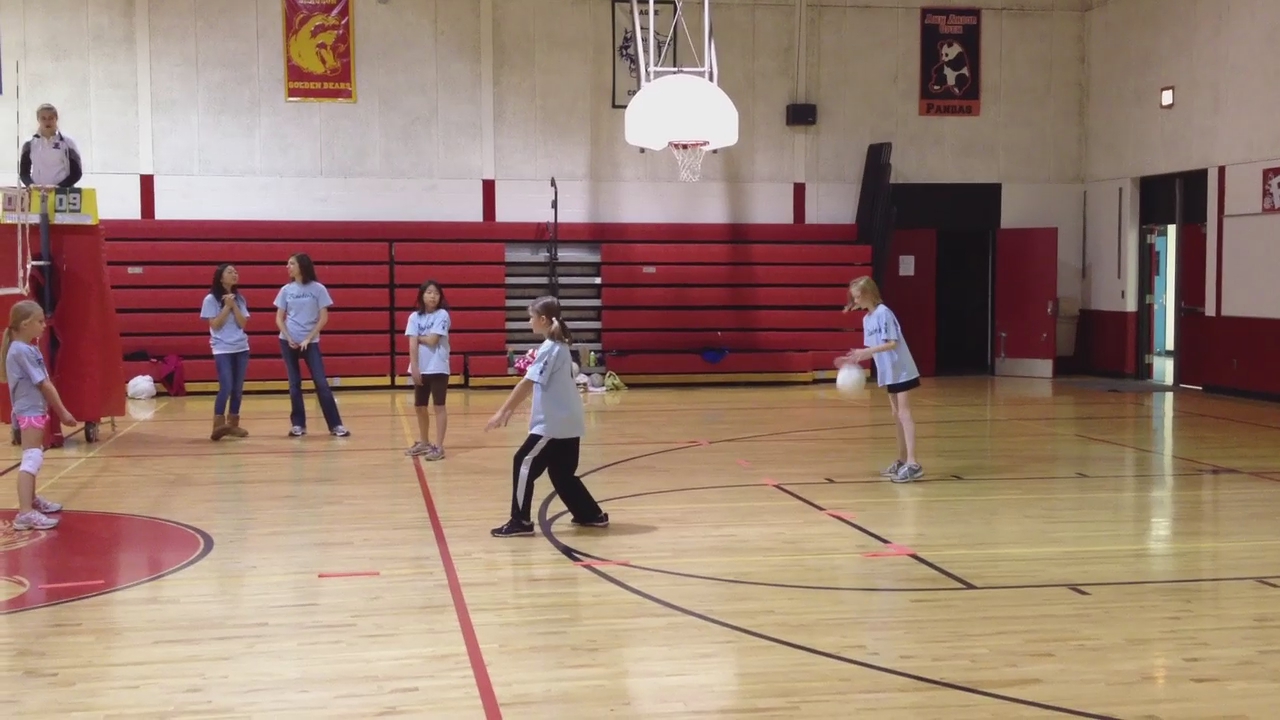 children are practicing their moves on the gym floor