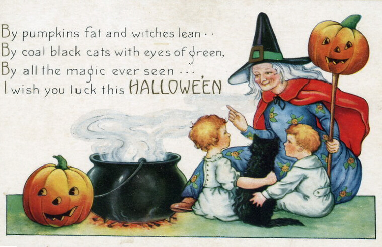 a painting of children near a pot on halloween