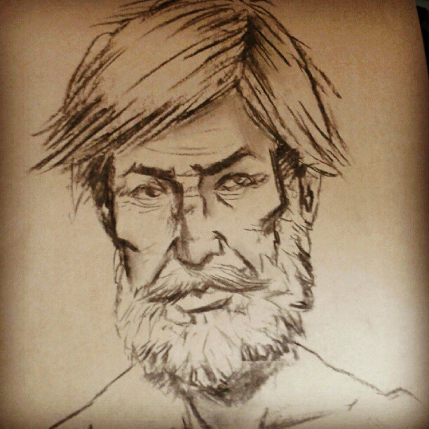 a drawing of the founder of india in his famous style