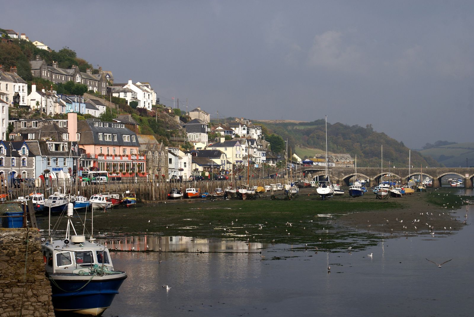 a bunch of boats sit on a harbor