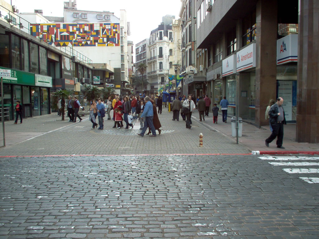 a number of people walking through a city street