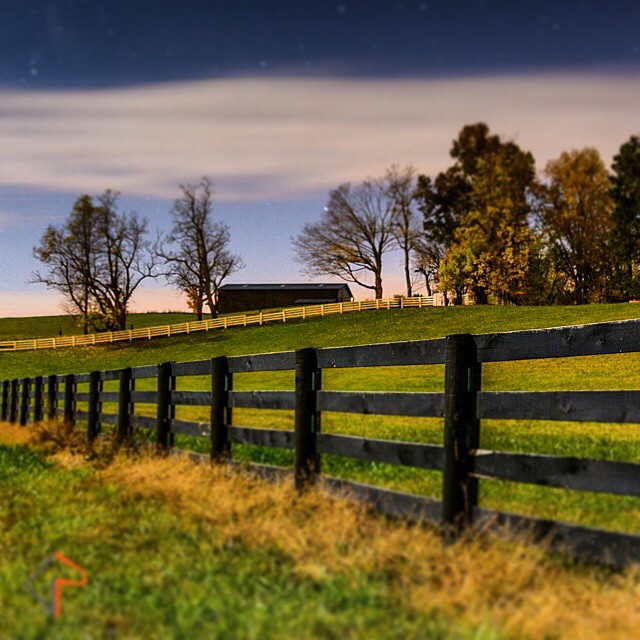 black fence surrounding grassy field with trees on horizon
