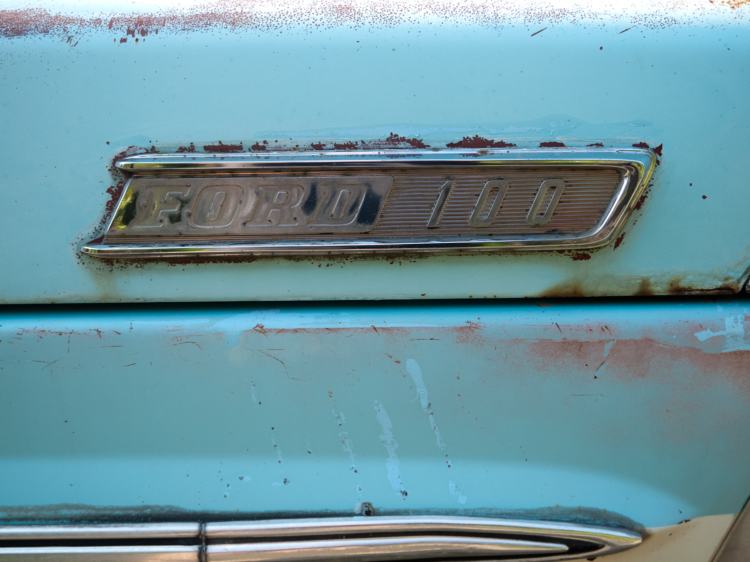 a classic, blue dodge truck emblem and license plate