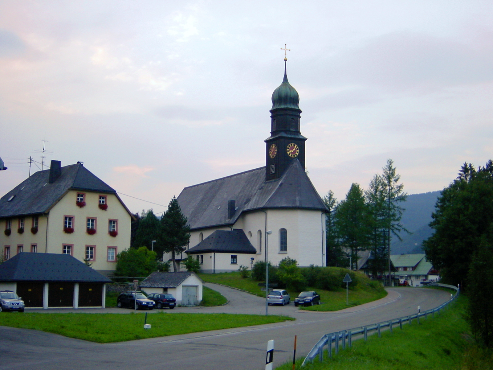 a church in a town near the water