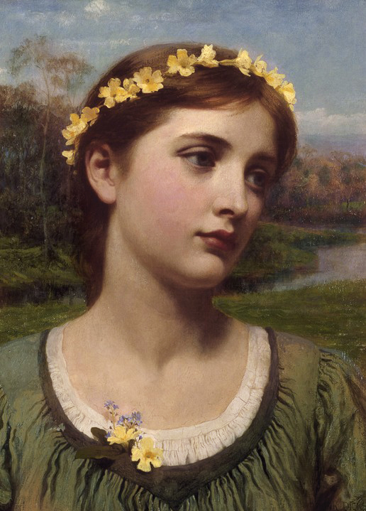 a portrait of a girl wearing flowers in her hair