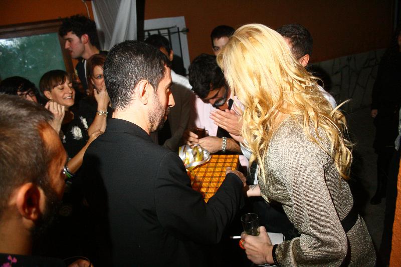 woman giving man a high five at a party