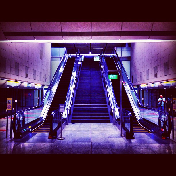 the stairs have been cleaned and all the light is on