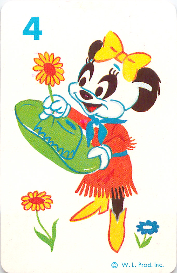 a card with a cartoon character holding a flower