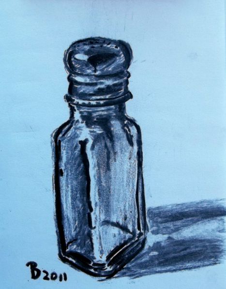 there is a drawing of an empty bottle