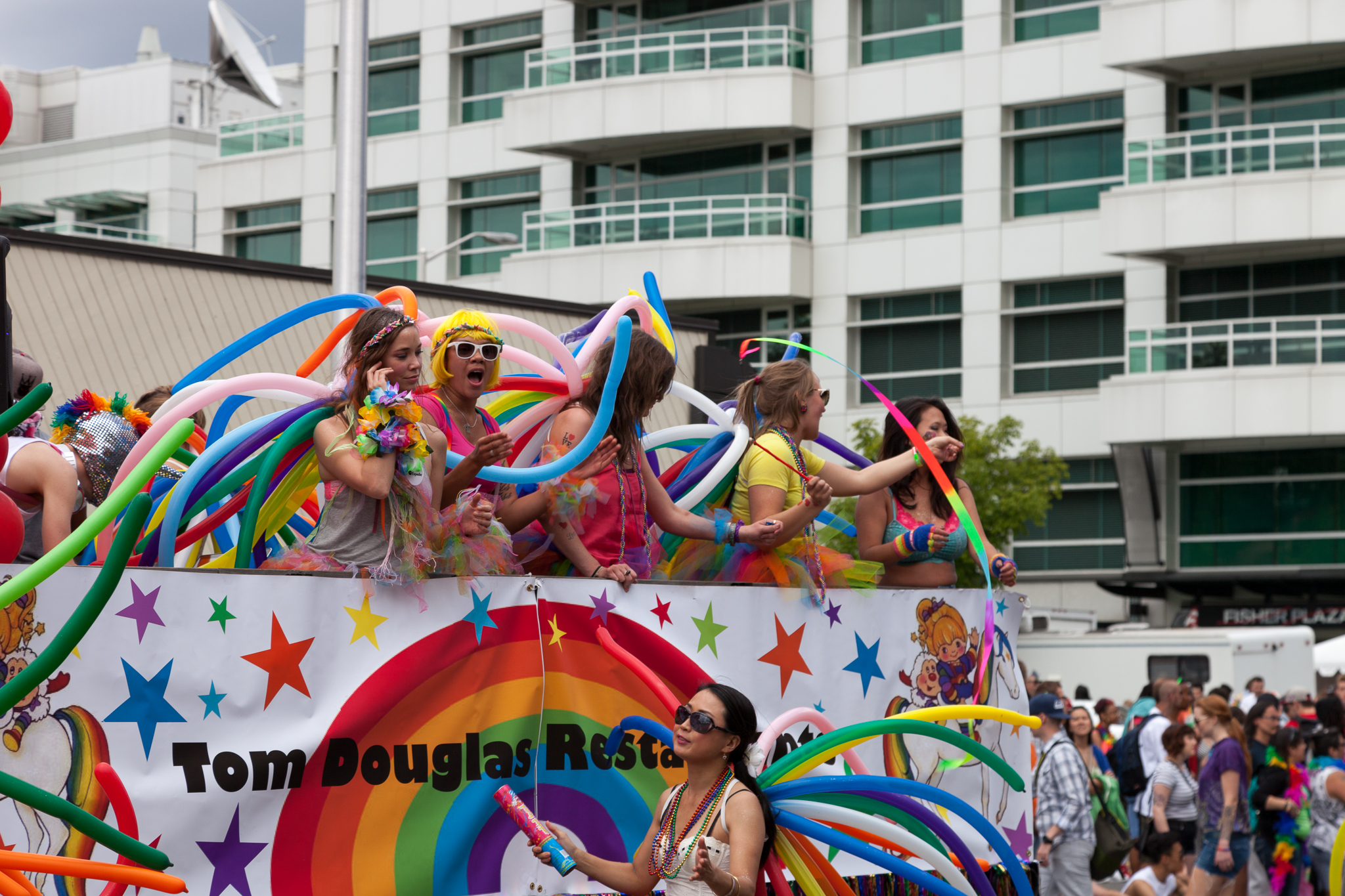 the floats are colorful, but the float is not quite rainbow