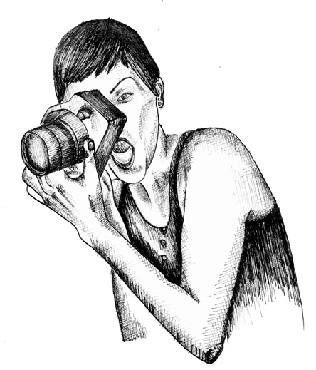 this is a drawing of a man taking a picture