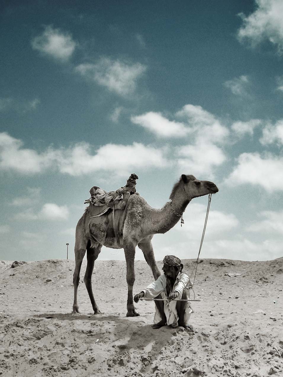 a man sitting on top of a camel