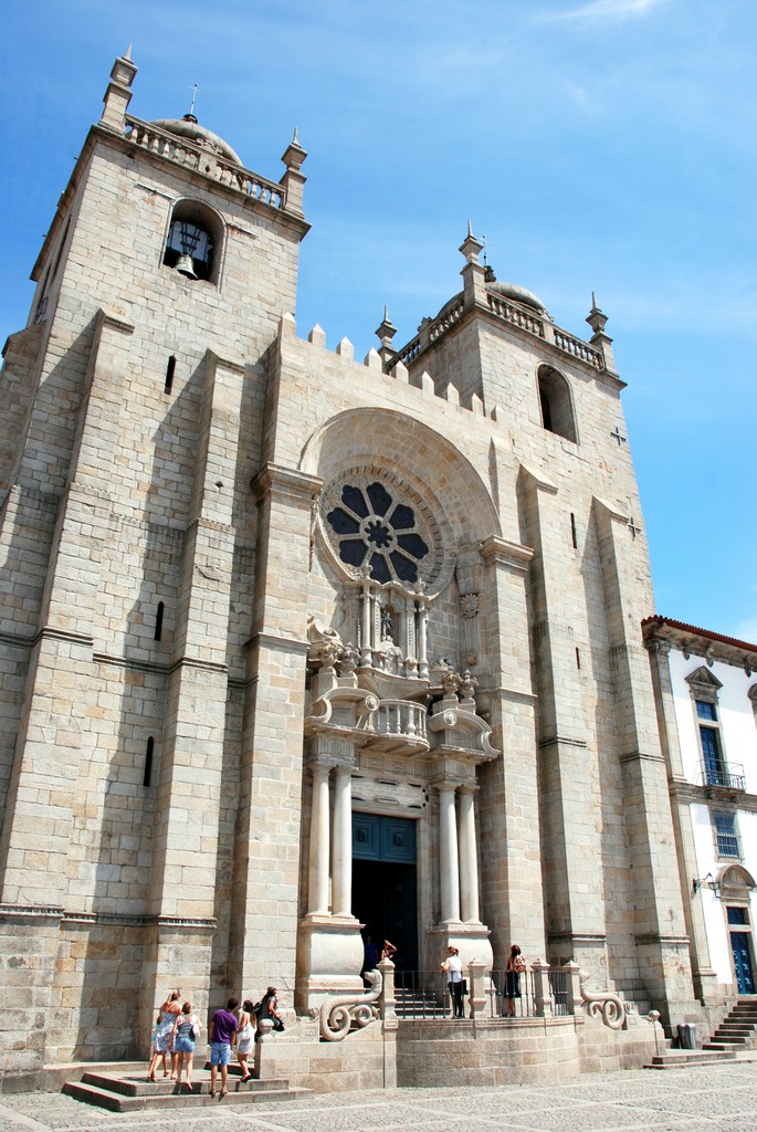 the large church has a massive clock on it's face