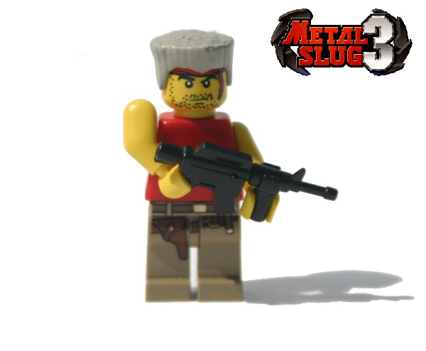 the lego figurine has a gun and helmet on