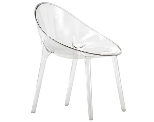 a plastic chair with a clear seat on top of it