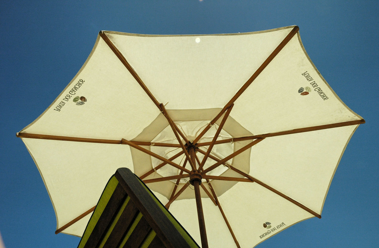 the top of an umbrella opened in the sun