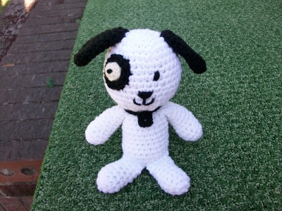 this is a small white sheep made out of white crocheted yarn