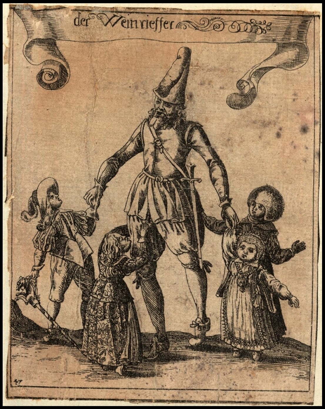 an illustration of an old man standing next to people
