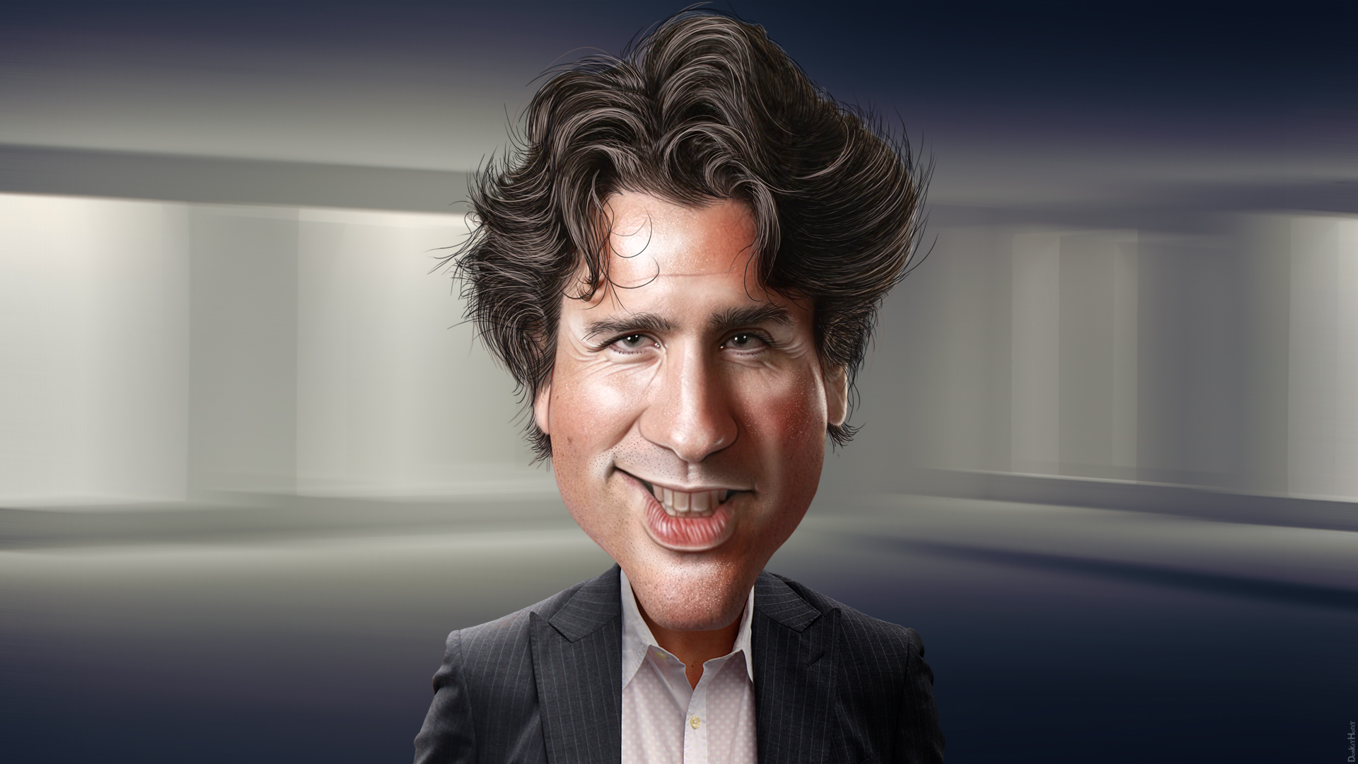 this digital painting of a businessman has an excited look