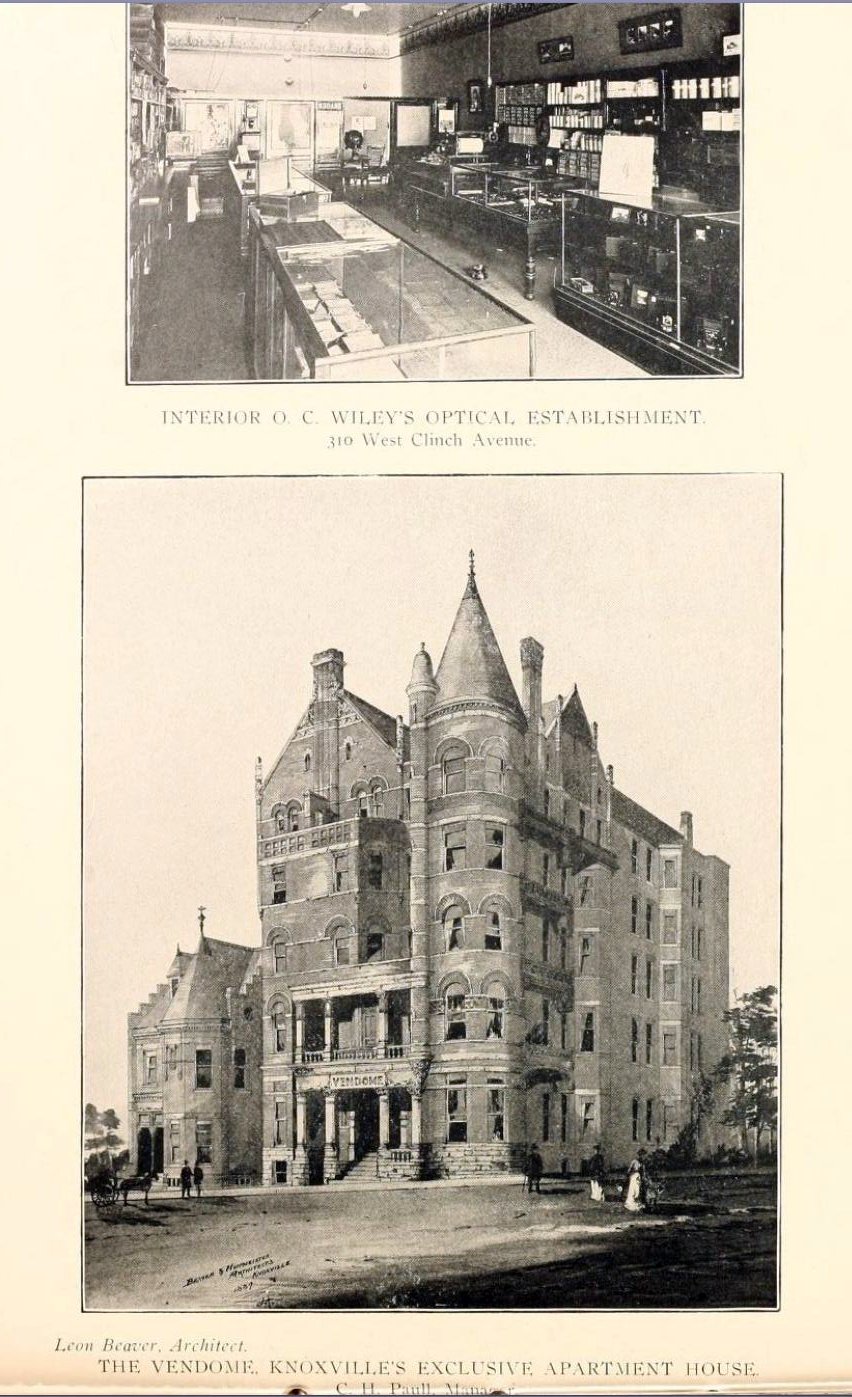 two page pages depicting an old building with a lot of windows