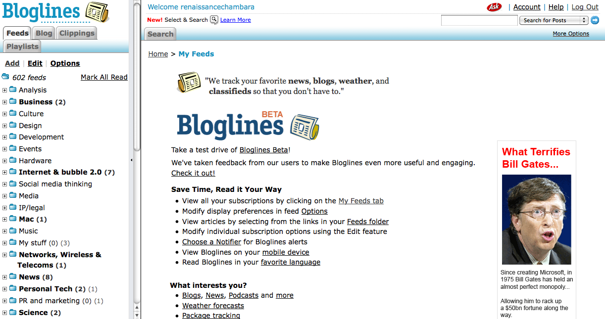 a computer screen s of a blogger's profile