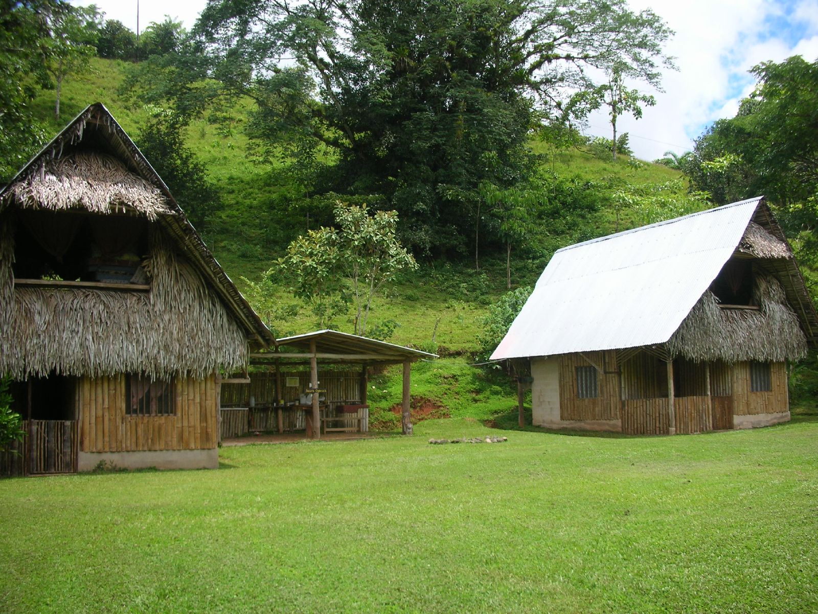 an image of some small buildings in the grass
