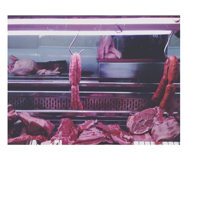 meat is being cooked in the industrial kitchen