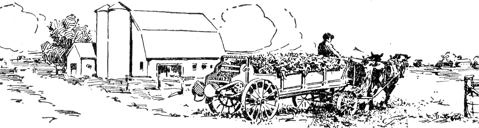 a drawing of some farm buildings with a barn in the background