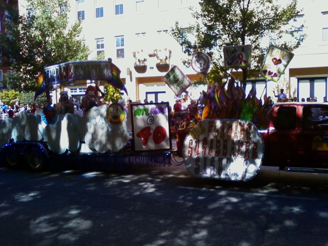 the parade is lined with floats and floats