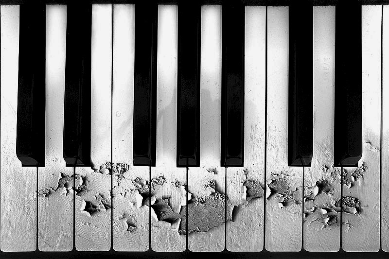 a black and white po of the keys of a piano