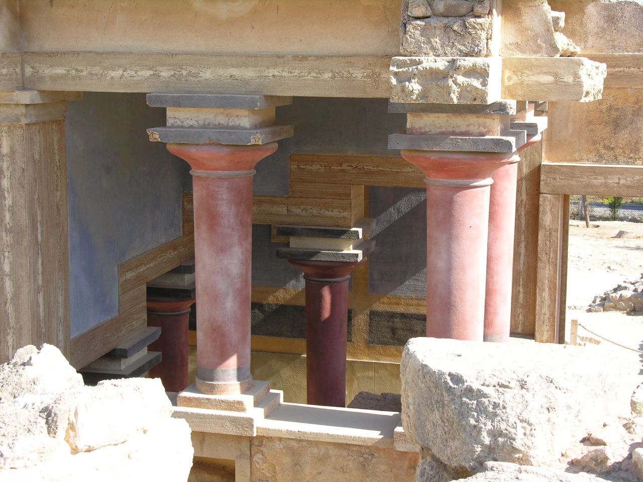 the ruins of an ancient temple are covered with columns