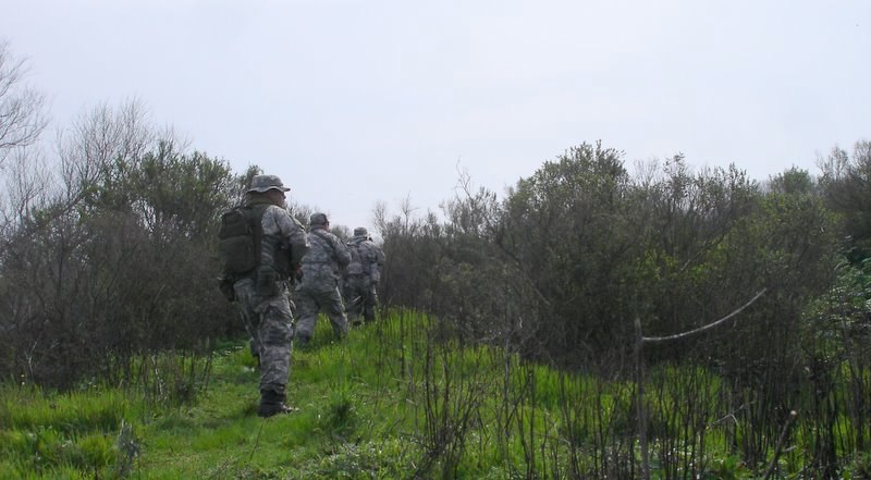 an image of military men walking through the woods