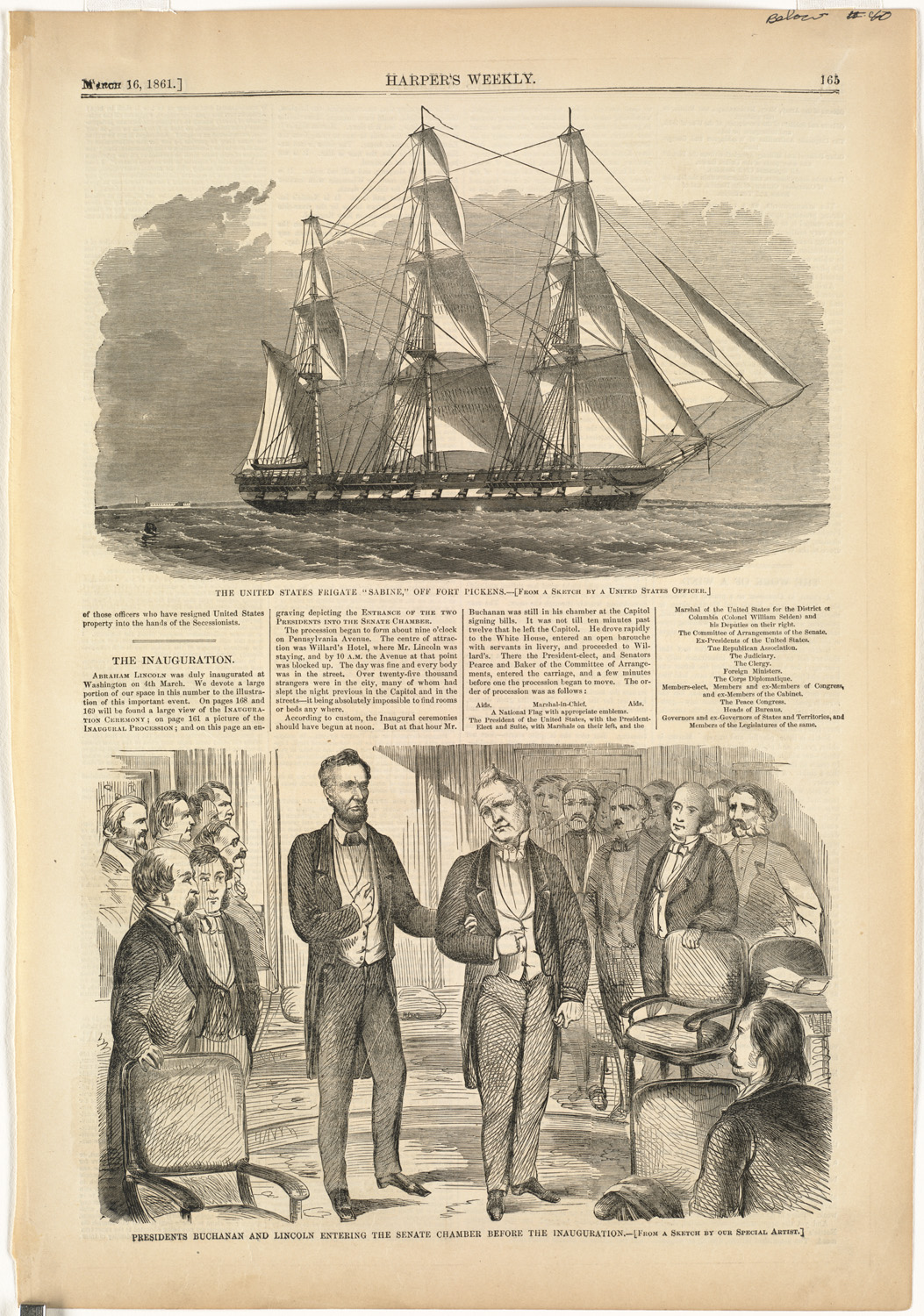 a cartoon shows two men standing at the back of a boat