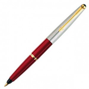 a pen that is red and silver in color